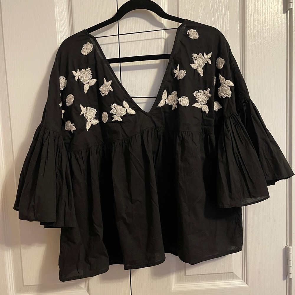 Maeve Harlow Embroidered Bell Sleeve top